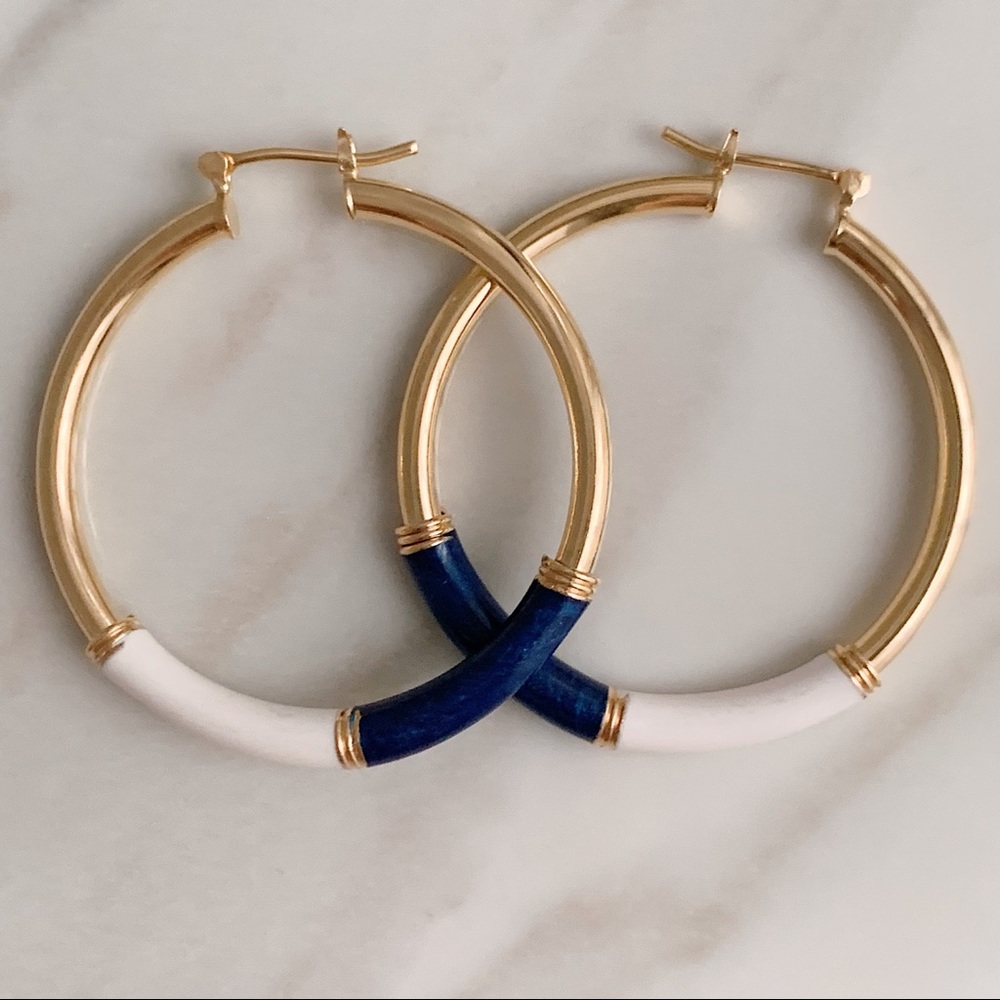 Navy Enamel Tube Hoops | 18k Gold Filled - Picture 4 of 8
